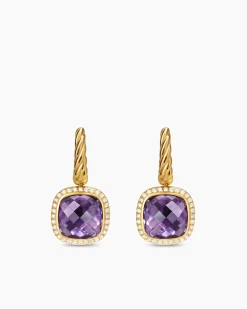 Albion® Drop Earrings 18K Yellow Gold with Amethyst and Diamonds, 10mm