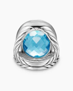 Albion® Oval Ring Sterling Silver with Blue Topaz and Diamonds, 21mm