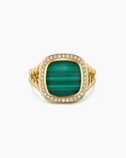 Albion® Ring 18K Yellow Gold with Malachite and Diamonds, 11mm
