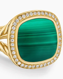 Albion® Ring 18K Yellow Gold with Malachite and Diamonds, 15mm