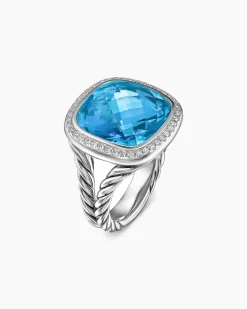 Albion® Ring Sterling Silver with Blue Topaz and Diamonds, 15mm