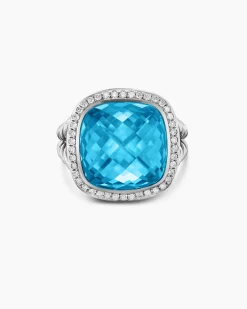 Albion® Ring Sterling Silver with Blue Topaz and Diamonds, 15mm