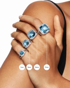Albion® Ring Sterling Silver with Blue Topaz and Diamonds, 15mm