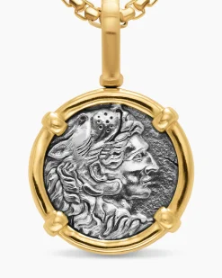 Alexander the Great Amulet Sterling Silver with 18K Yellow Gold, 20.5mm