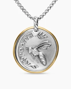 Aphrodite Medallion Amulet Sterling Silver with 14K Yellow Gold and Diamonds, 29.5mm