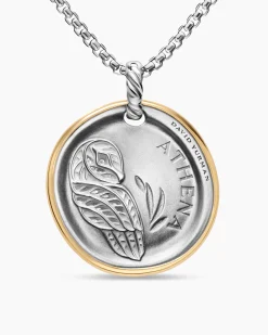 Athena Medallion Amulet Sterling Silver with 14K Yellow Gold and Diamonds, 29.5mm