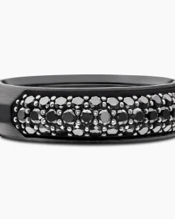 Beveled Band Ring Black Titanium with Half Pavé Black Diamonds, 6mm