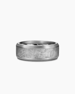 Beveled Band Ring Grey Titanium with Meteorite, 8.5mm