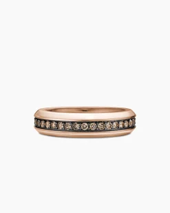 Beveled Band Ring 18K Rose Gold with Cognac Diamonds, 6mm