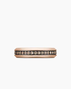 Beveled Band Ring 18K Rose Gold with Cognac Diamonds, 6mm