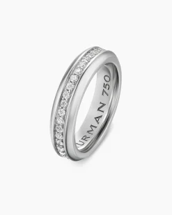 Beveled Band Ring 18K White Gold with Diamonds, 6mm
