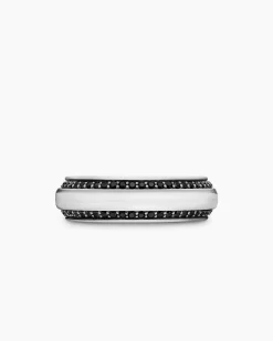 Beveled Band Ring 18K White Gold with Black Diamonds, 6mm
