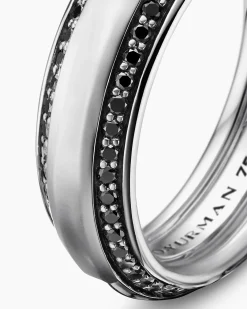 Beveled Band Ring 18K White Gold with Black Diamonds, 6mm