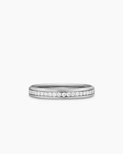 Beveled Band Ring 18K White Gold with Diamonds, 3.5mm