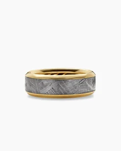Beveled Band Ring 18K Yellow Gold with Meteorite, 8.5mm