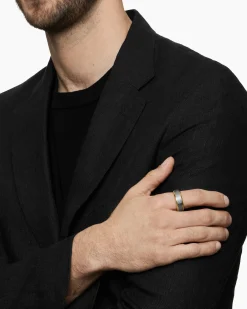 Beveled Band Ring 18K Yellow Gold with Meteorite, 8.5mm