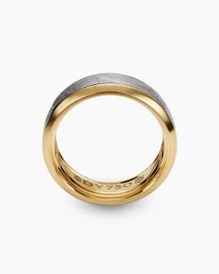 Beveled Band Ring 18K Yellow Gold with Meteorite, 8.5mm