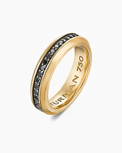 Beveled Band Ring 18K Yellow Gold with Black Diamonds, 6mm
