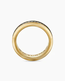 Beveled Band Ring 18K Yellow Gold with Black Diamonds, 6mm