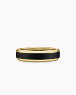 Beveled Band Ring 18K Yellow Gold with Black Titanium, 6mm