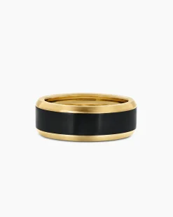 Beveled Band Ring 18K Yellow Gold with Black Titanium, 8.5mm