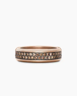 Beveled Two Row Band Ring 18K Rose Gold with Cognac Diamonds, 8mm