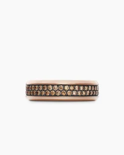 Beveled Two Row Band Ring 18K Rose Gold with Cognac Diamonds, 8mm