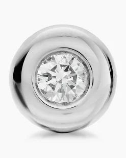 Bezel Set Stud Earrings Sterling Silver with Diamonds, 6.4mm