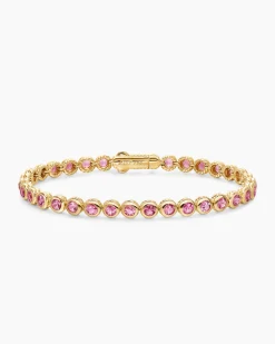 Bezel Set Tennis Bracelet 18K Yellow Gold with Pink Tourmalines, 4.7mm