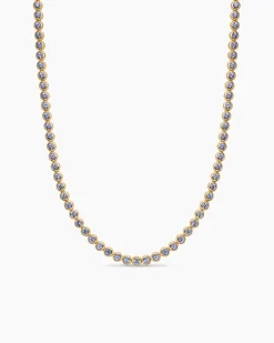 Bezel Set Tennis Necklace 18K Yellow Gold with Tanzanite, 4.7mm