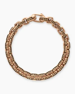 Box Chain Bracelet 18K Rose Gold with Pavé Cognac Diamonds, 7.3mm