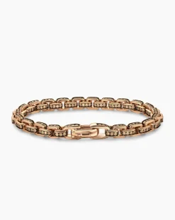 Box Chain Bracelet 18K Rose Gold with Pavé Cognac Diamonds, 7.3mm