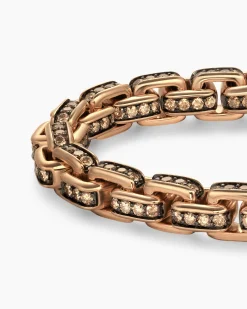 Box Chain Bracelet 18K Rose Gold with Pavé Cognac Diamonds, 7.3mm