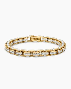 Box Chain Bracelet 18K Yellow Gold with Pavé Diamonds, 7.3mm