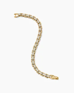 Box Chain Bracelet 18K Yellow Gold with Pavé Diamonds, 7.3mm