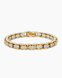 Box Chain Bracelet 18K Yellow Gold with Pavé Diamonds, 7.3mm