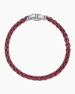 Box Chain Bracelet Sterling Silver with Burgundy Stainless Steel, 5mm