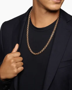 Box Chain Necklace 18K Rose Gold with Pavé Cognac Diamonds, 7.5mm