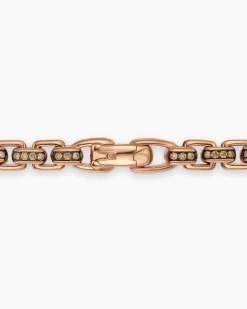 Box Chain Necklace 18K Rose Gold with Pavé Cognac Diamonds, 7.5mm