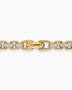 Box Chain Necklace 18K Yellow Gold with Pavé Diamonds, 7.5mm
