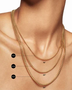 Box Chain Necklace 18k Yellow Gold, 2.7mm