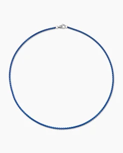 Box Chain Necklace Sterling Silver with Blue Stainless Steel, 2.7mm