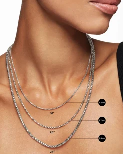 Box Chain Necklace Sterling Silver with 14K Yellow Gold Accent, 1.7mm