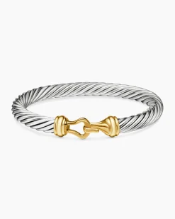 Buckle Classic Cable Bracelet Sterling Silver with 14K Yellow Gold, 7mm