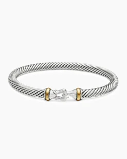 Buckle Classic Cable Bracelet Sterling Silver with 18K Yellow Gold, 5mm
