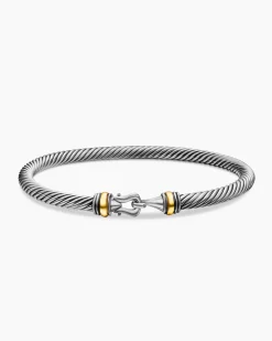 Buckle Classic Cable Bracelet Sterling Silver with 18K Yellow Gold, 4mm