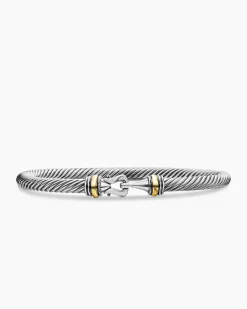Buckle Classic Cable Bracelet Sterling Silver with 18K Yellow Gold, 4mm