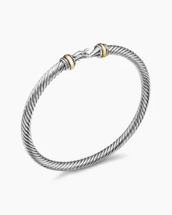 Buckle Classic Cable Bracelet Sterling Silver with 18K Yellow Gold, 4mm