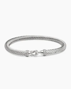 Buckle Classic Cable Bracelet Sterling Silver with Diamonds, 5mm