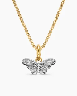 Butterfly Amulet 18K White and Yellow Gold with Diamonds, 9.1mm